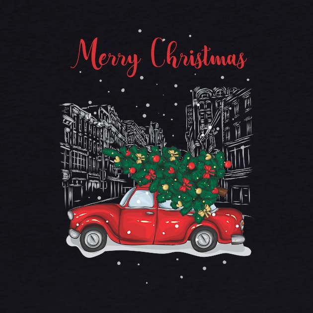 Christmas tree and gifts in a red car! - Happy Christmas and a happy new year! - Available in stickers, clothing, etc by Crazy Collective